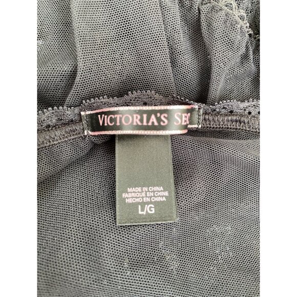 Vintage Victoria's Secret Black Lace & Mesh Bodysuit L/G High Cut  Unlined Thong - Picture 5 of 6